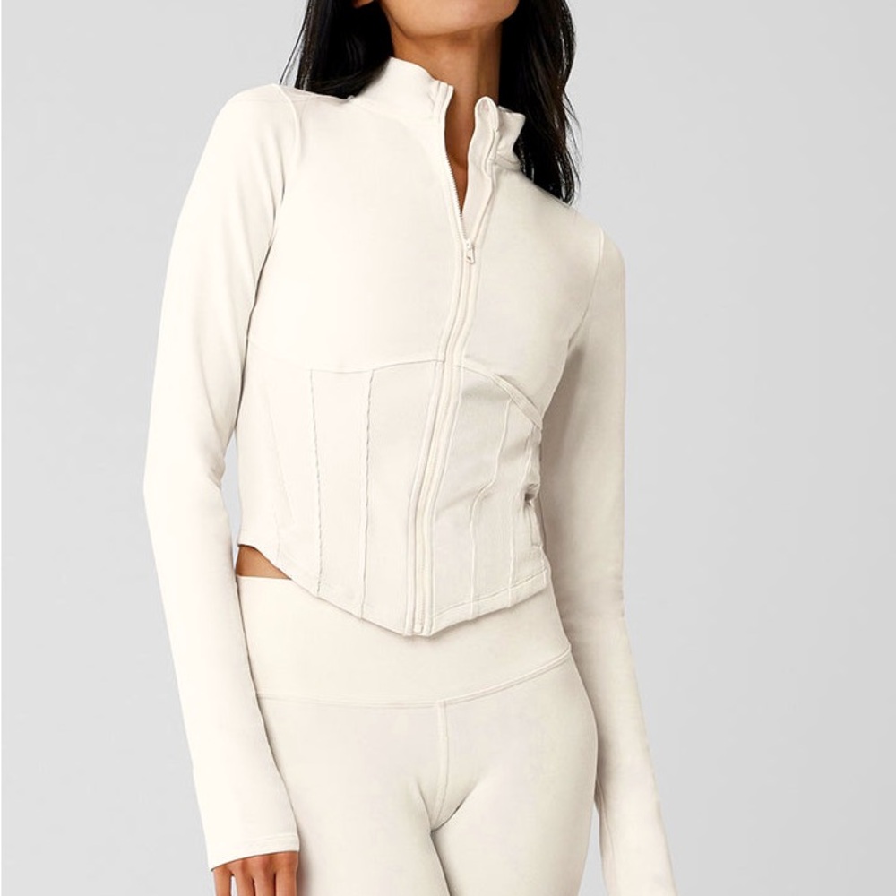 Alo Airbrush Corset Full Zip Jacket in Ivory